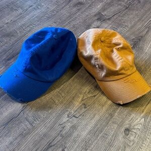 Blue and Tan Distressed Caps